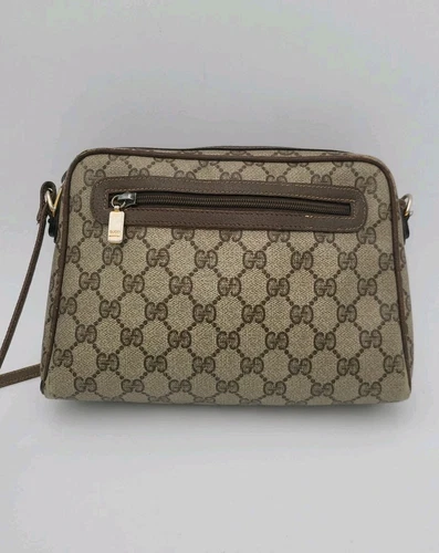 Borsa a tracolla Gucci vintage anni 90 monogramma pelle rivestita marrone codice data invecchiato
