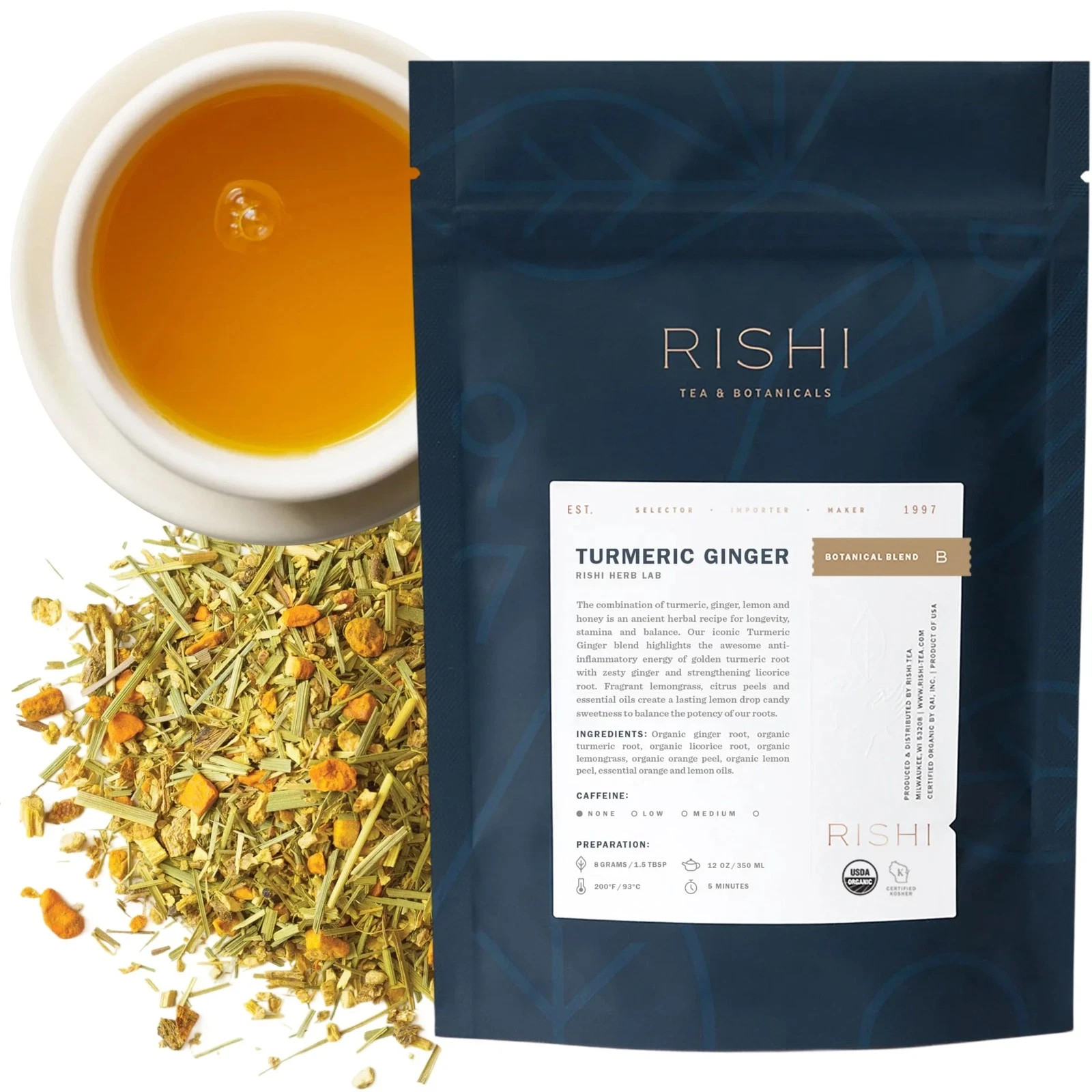 Turmeric Ginger Herbal Tea  Organic Loose Leaf, Caffeine Free Blend...