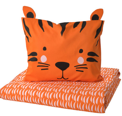 IKEA NATTHAGER Bettbezug und Kissenbezug, Orange Tiger, 150x200/50x60 cm