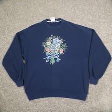 Vintage Gopher Sport Floral Sweatshirt Large 90s Grandma Crewneck Blue USA Made