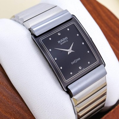 RADO DiaStar 153.0520.3 Ladies Quartz 2P Diamond Black Dial Square Watch Working