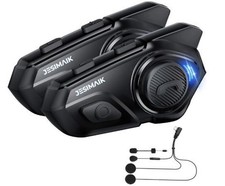 JESIMAIK Motorcycle Bluetooth Headset,2 Way Helmet Intercom 2 Pack, Black