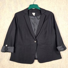 Chicos Black Roll Sleeve Stretch Womens Jacket Blazer Petite US 12/14P Classic