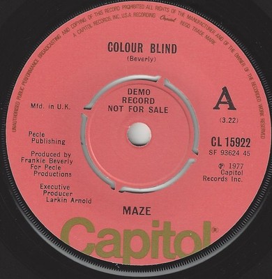 Maze Featuring Frankie Beverly - Colour Blind (7'', Promo)