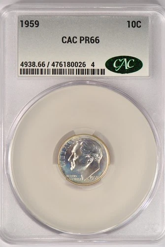 1959 TONED Roosevelt Dime Proof CAC PR66 PF 66 SEE VIDEO Toning Silver Coin 10C