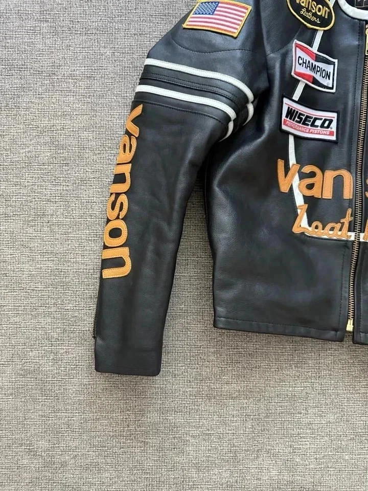 Vanson Leathers Racing Motorcycle Jacket Black Cowhide Biker Jacket with Patches - Image 4 of 4