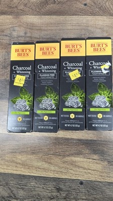 (4) Burt's Bees Charcoal + Whitening Fluoride-Free Toothpaste Zen Peppermint 
