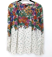 Talbots Shirt Womens Large Multicolor Floral Cotton Boho Peasant Long Sleeve