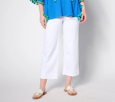 Belle by Kim Gravel Petite TripleLuxe Twill Wide Leg Cropped Pants White 2 New