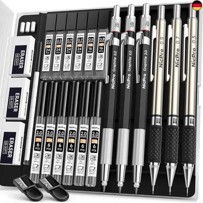 Nicpro 6 Stück Druckbleistifte Set, Metall Mechanische Bleistifte 0,5 mm, 0,7 