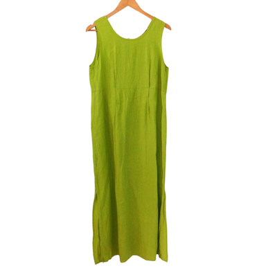 Flax Linen Long dress Women Size Small Lime Green Sleeveless Slit Button  Back | eBay