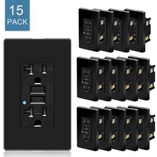 15AMP GFCI Outlet Receptacle Tamper Resistant - ETL Listed, Black GFI TR WR 15PK