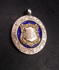 Antique Silver Enamel Watch Fob Gold Accent 1912 R.S Cup
