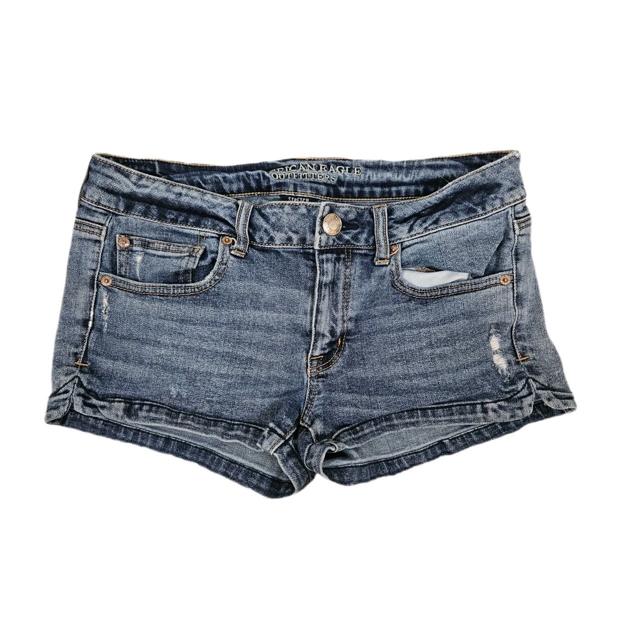 American Eagle Shorts Low Rise Micro Mini Blue Jean 10 Preppy Mall 2000s Denim