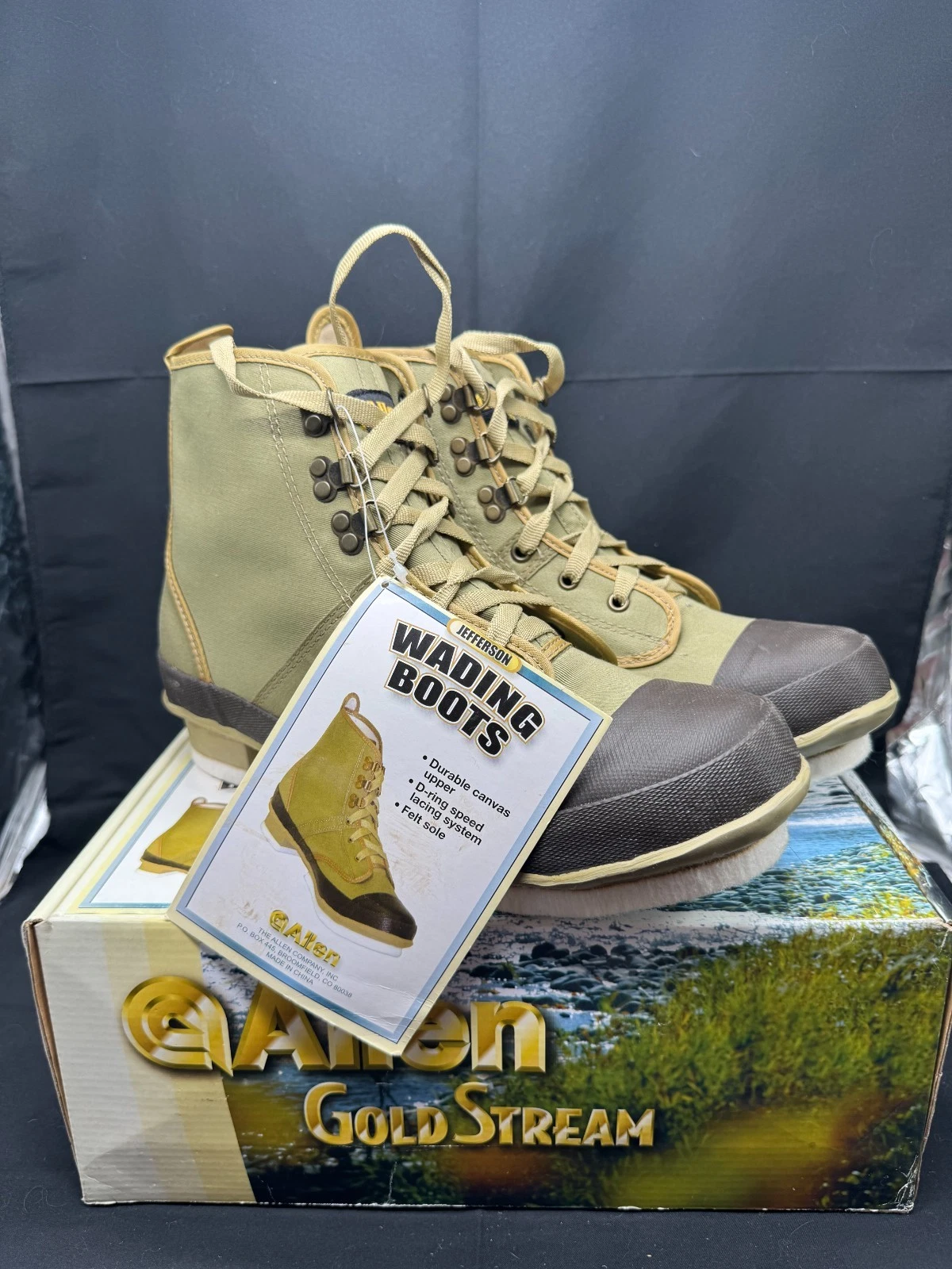 Vintage Men's Jefferson Canvas & Felt Sole Wading Boots Size 11 New in Box