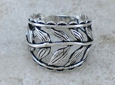 PRETTY .925 STERLING SILVER FILIGREE FLORAL BAND RING size 9 style r2904