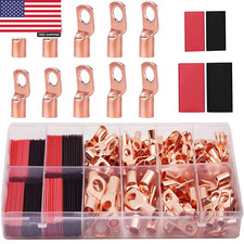 100Pcs Copper Wire Lugs AWG 6 8 10 12 with Heat Shrink Set, 50Pcs Battery Cable