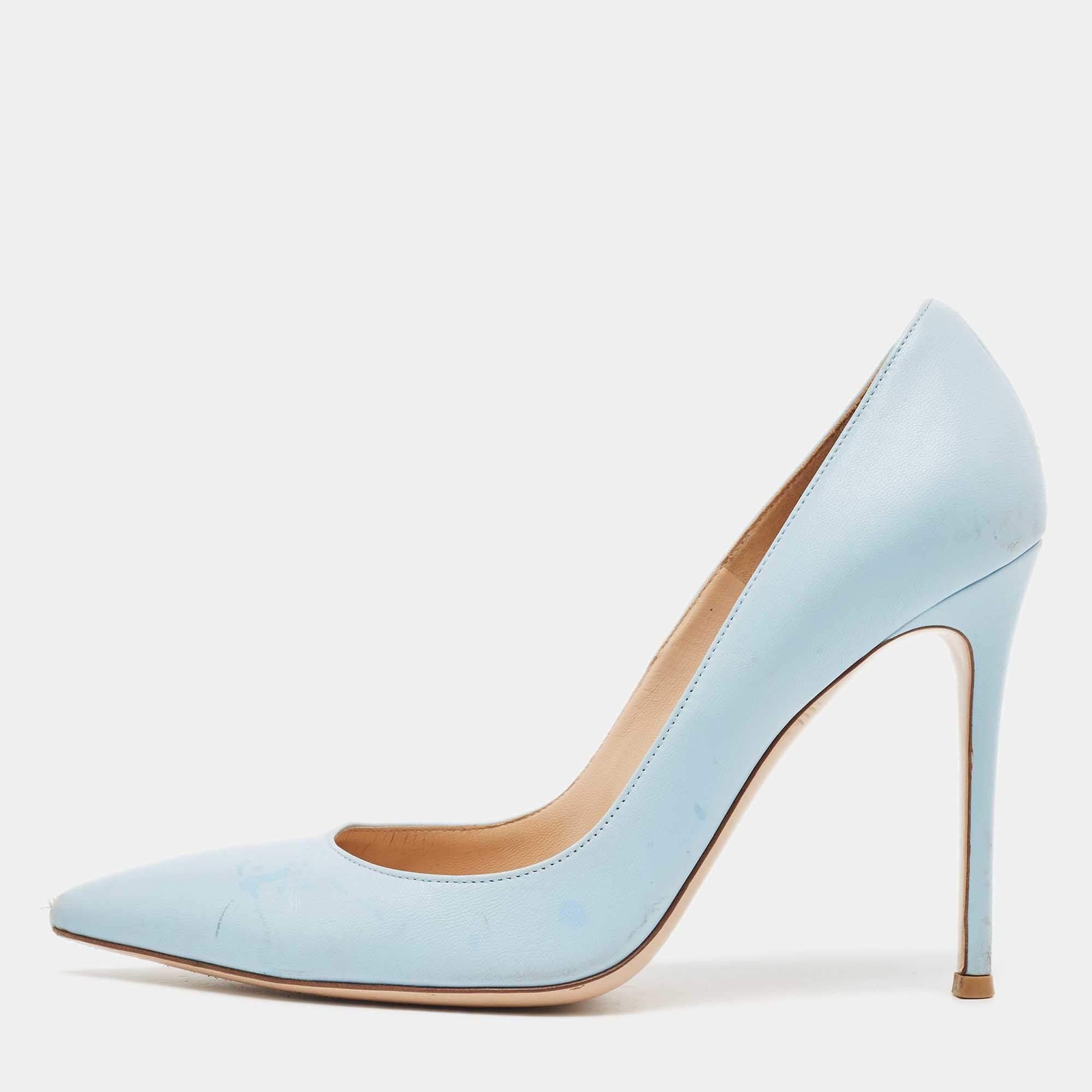 Gianvito Rossi Light Blue Leather Pointed Toe Pumps Size 39