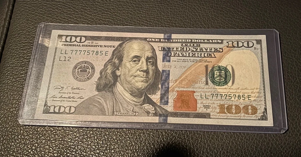 2009 $100 BILL LUCKY 7'S REPEATER FANCY SERIAL NUMBER First 4  7777 Plus Another - Image 3 of 3