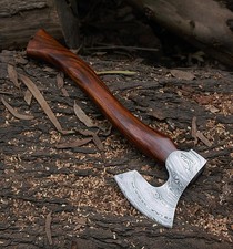 16" Handmade Damascus Hatchet - Viking Axe Camping Wood Cutting Rosewood Handle
