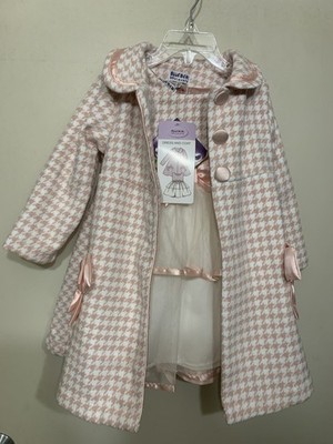 Dress And Coat Set, Pink, Boucle, With Satin Bows, Toddler Girls 3T Warm