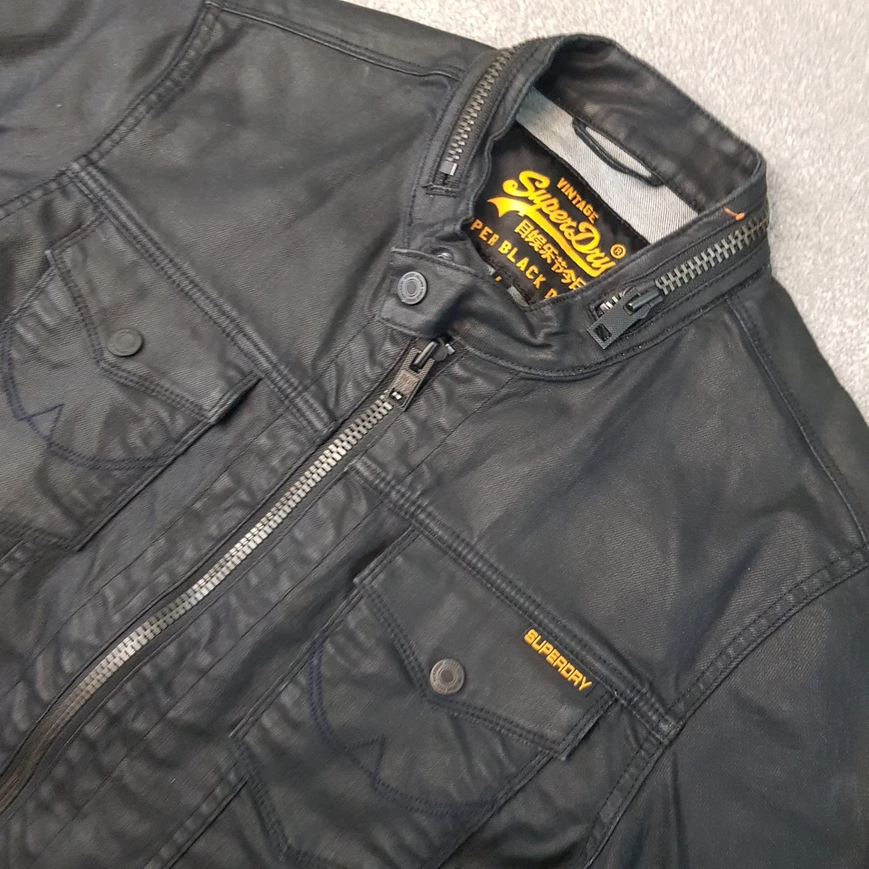 Superdry Hombre Chaqueta Grande Negra Motociclista Utilidad Moto Wax Look Heavy Denim Rider Foto 2 de 4