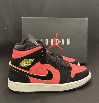 Jordan 1 Mid Black Hot Punch Women s Size 8 Pre-owned BQ6472-006