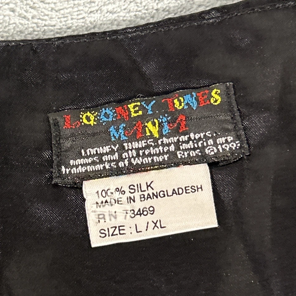 Vtg Looney Tunes Mania Formal Tuxedo Suit Vest Mens Large Aop Marvin Taz Silk - Image 2 of 4