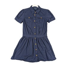 Polo Ralph Lauren Girls 16 Blue Shirt Dress Gold Button Front School Preppy Kid