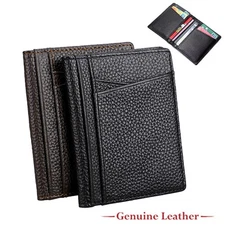 Men's Slim Bifold Wallet Purse Genuine Leather ID Holder Card Case Front Pocket