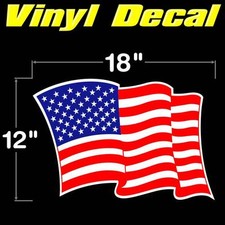 American Waving US Flag LARGE USA Durable Vinyl Decal Sticker 18"x12" Graphic