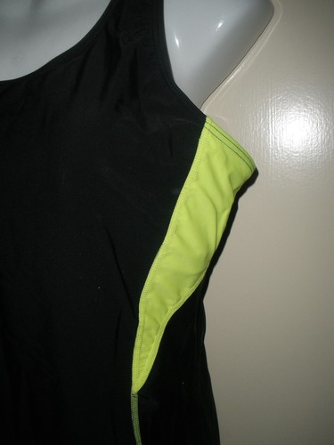 #673 Nike Black Short Tank One piece Performance Swimsuit Women's XL Yellow - 第 3/5 張圖片