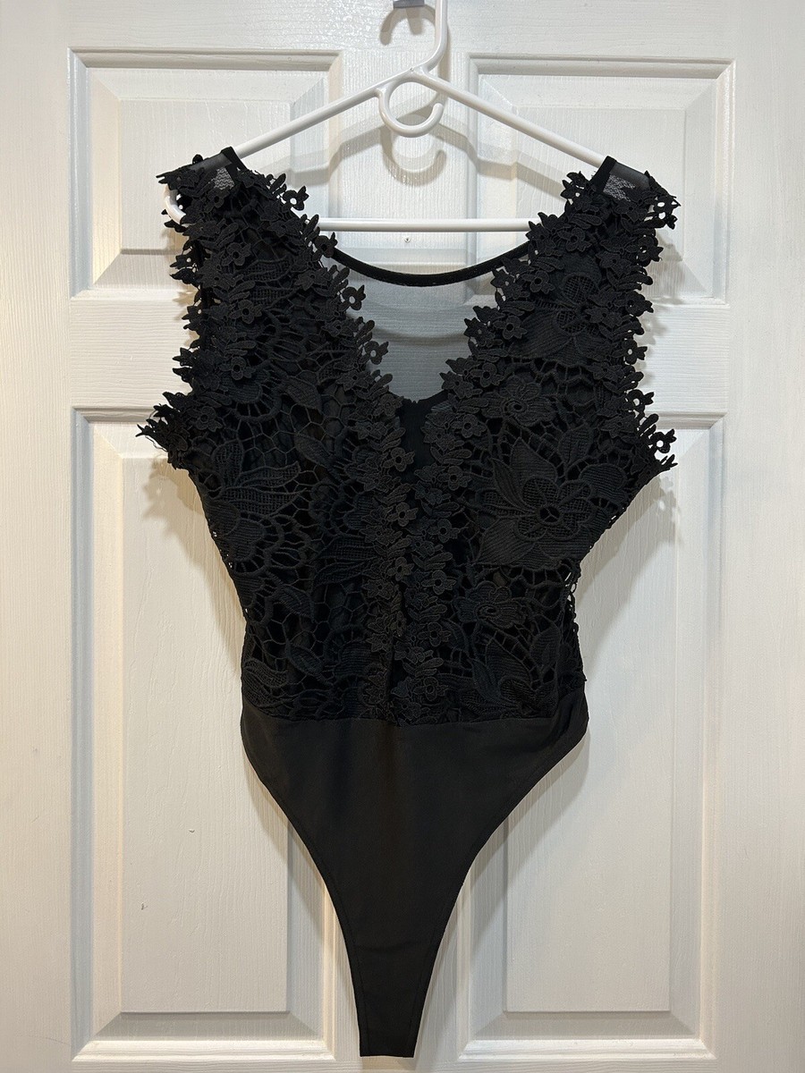 Mesh Applique Bodysuit VTG 90s Rigby Peller London Women Bodysuit