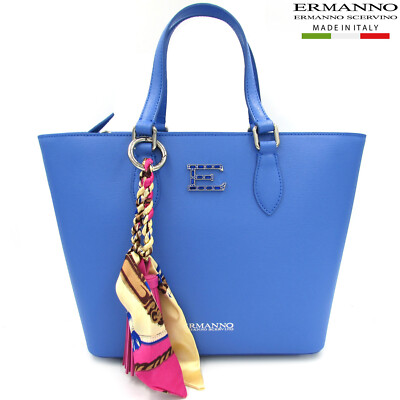 ERMANNO Ermanno Scervino kleine Tasche Tote Leder blau Made in Italy 40% RABATT