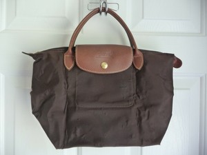 Details About Longchamp Le Pliage Tote Bag Brown 99 Made In France Small Short Handles