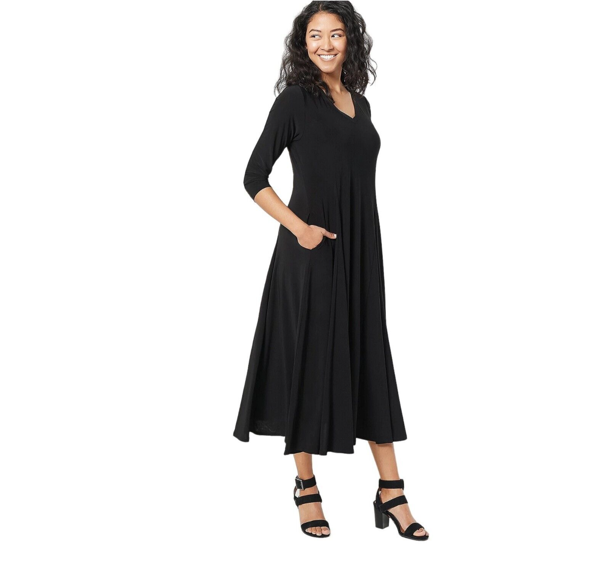 3/4 sleeve petite midi dress JAMIE & LAYLA Petite 3/4-Sleeve Printed Midi Dress