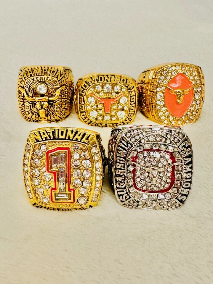 Juego de 5 anillos de campeonato LONGHORNS de la Universidad de Texas con caja, ENVÍO A EE. UU. Foto 2 de 4