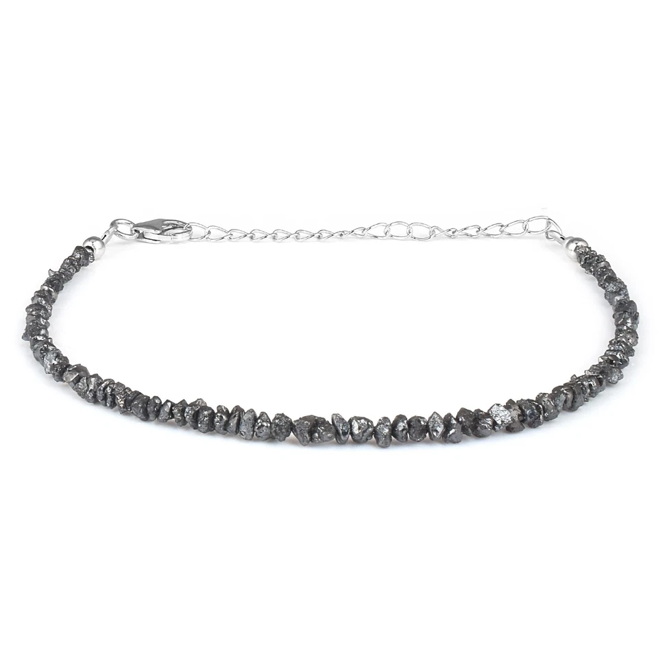 Natural Black Diamond Loose Beads Nuggets Bracelet Raw Rough Stone Bracelet 8.7" - Image 4 of 4