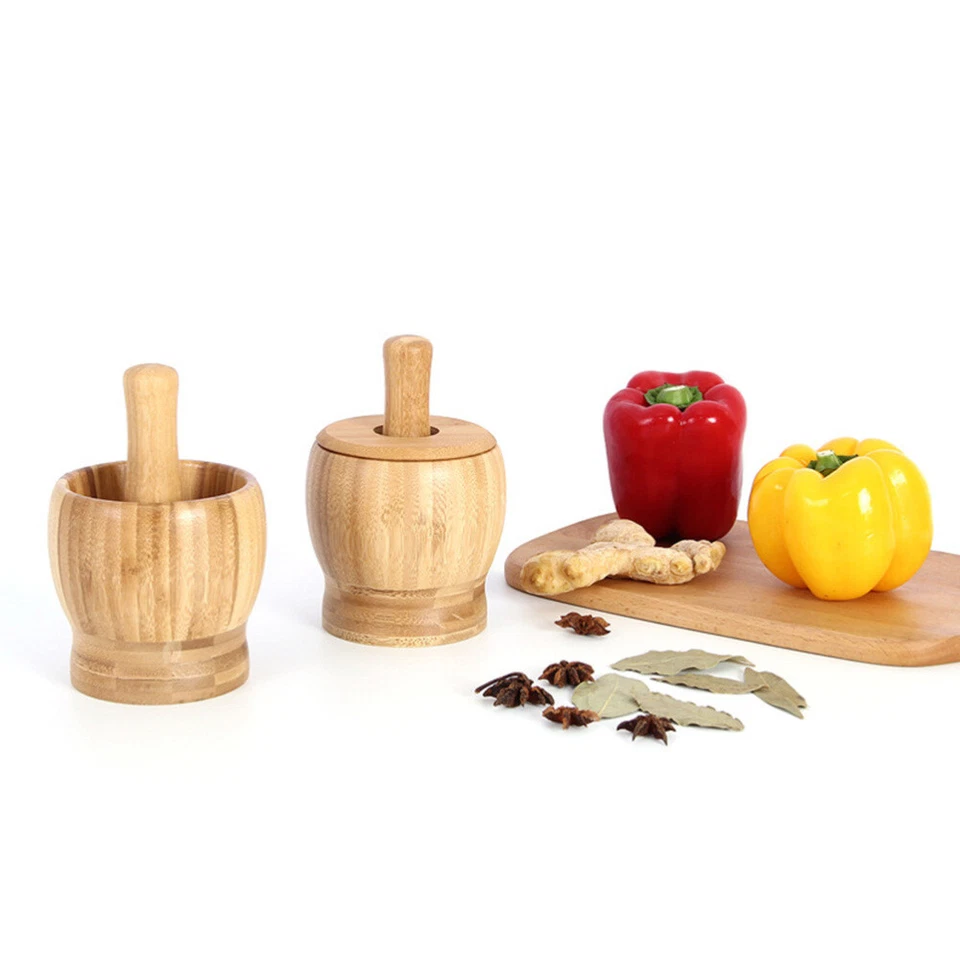 Conjunto de argamassa e pilão de alho bambu moedor de alimentos acessórios de cozinha - Imagem 3 de 4