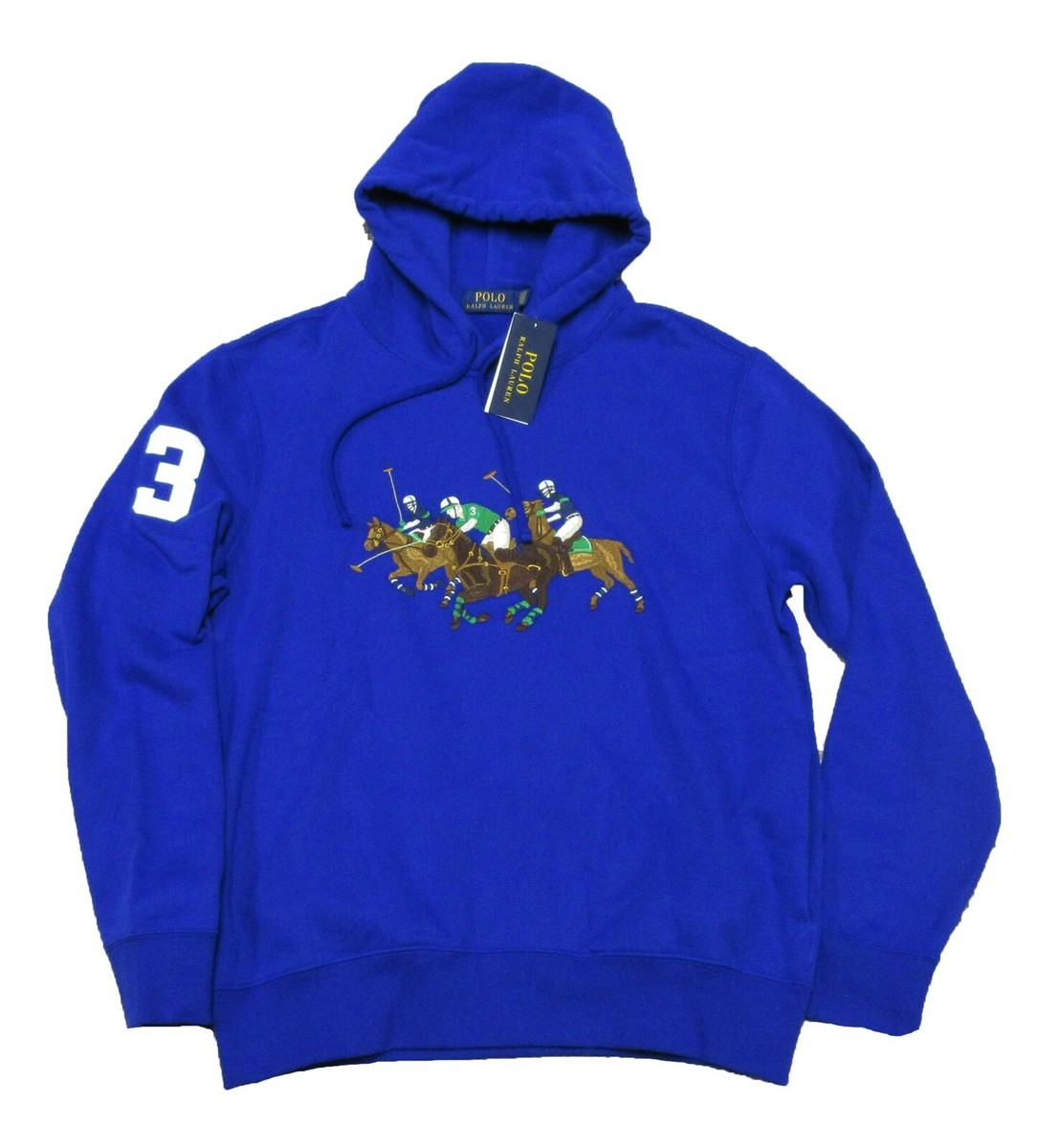 Polo Ralph Lauren Men's Heritage Blue Triple-Pony Graphic Fleece Pullover  Hoodie