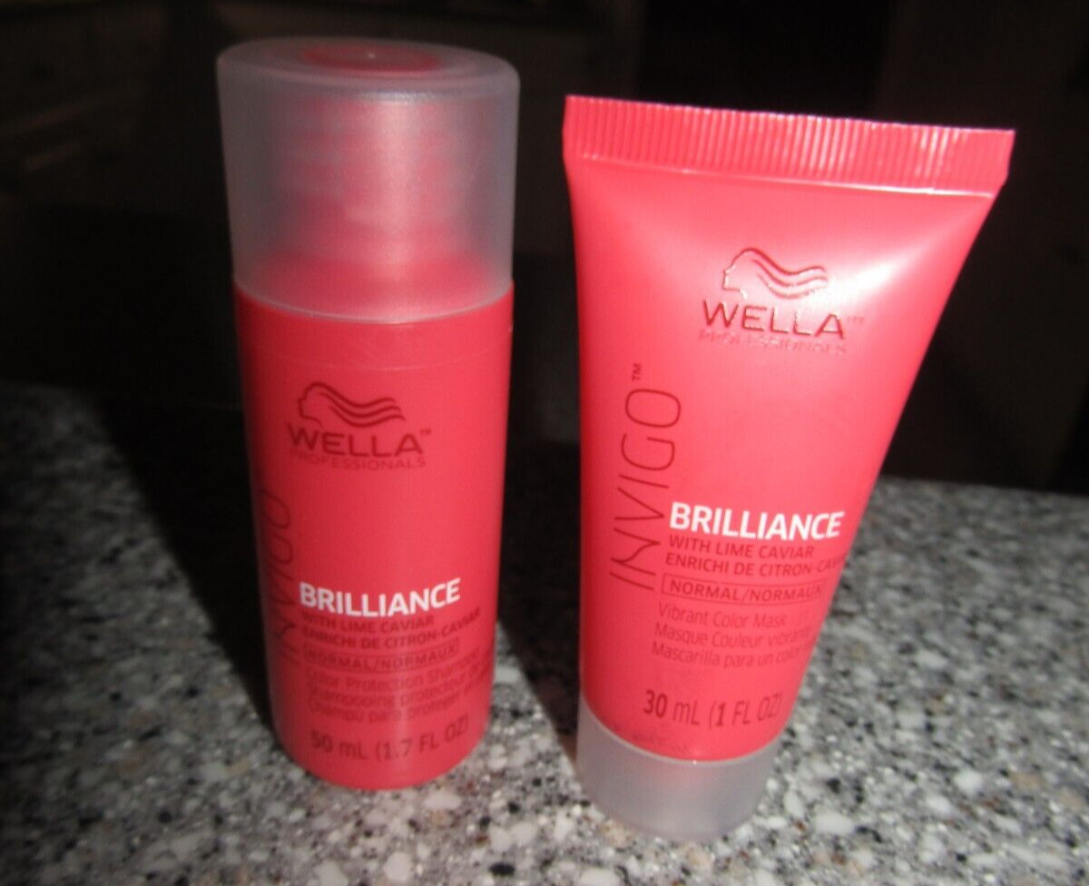 WELLA Brilliance Invigo Color Hair Mask 1 oz + Shampoo 1.7oz Normal Travel SET