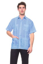 Mens Light Blue Guayabera Shirt MC-1329-Mojito 100 Linen with 4 Pockets S - 2XL