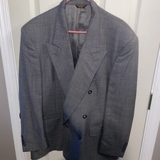 Palm Beach mens suit jacket gray black double breasted Pure Wool Vintage