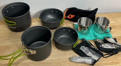 Odoland 15 pcs Camping Cookware Mess Kit Lightweight Backpack Hiking Set Packabl