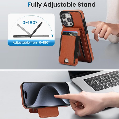 Mag Safe Leather Card Wallet Case For iPhone 16 15 14 13 12 Pro Max Stand Cover - Picture 6 of 14