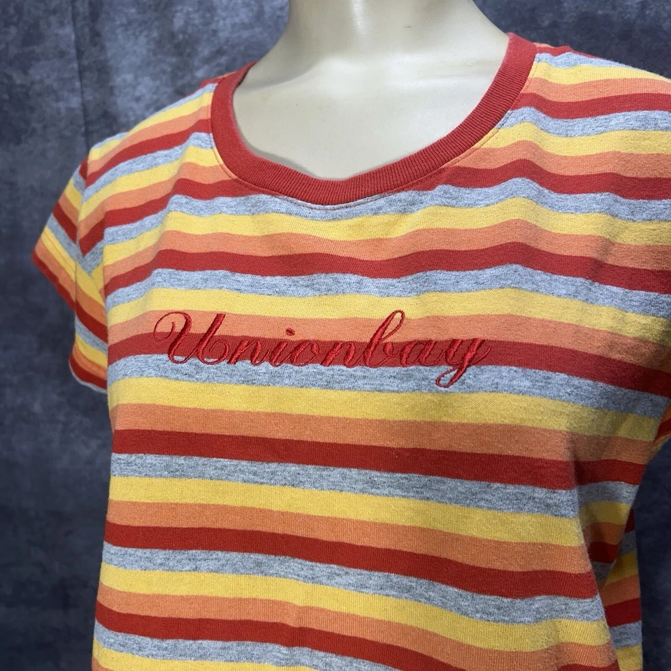 Camiseta corta de bebé a rayas Unionbay Y2K de colección para mujer M roja naranja gris patinador rave Foto 2 de 4