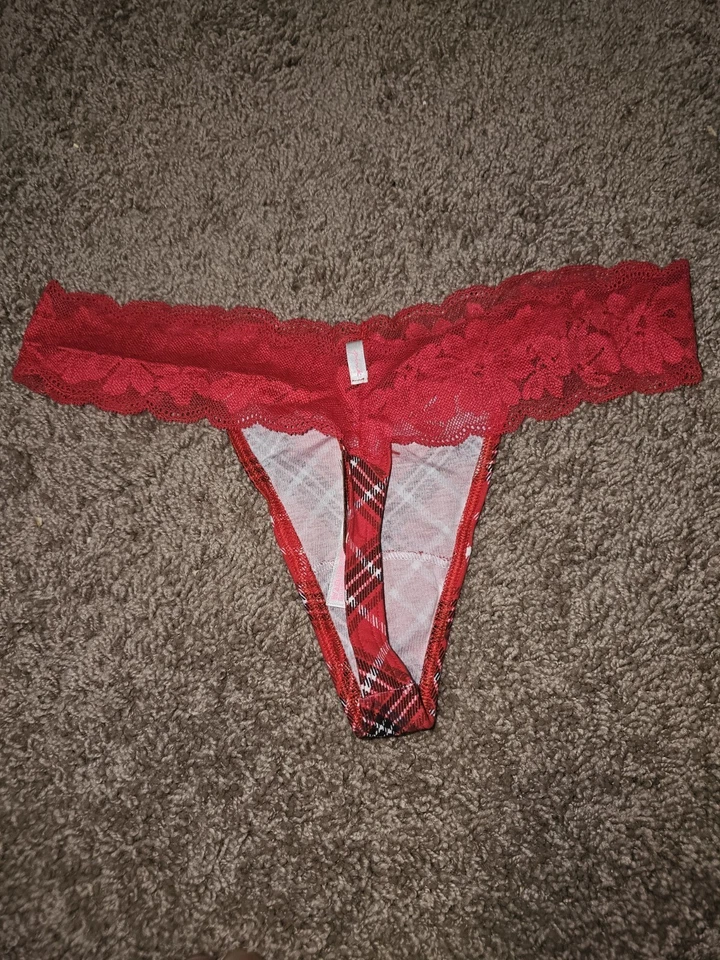 Victoria's Secret PINK Sexy Thong Lace Trim No Show Red Black Plaid NWT - Image 2 of 4