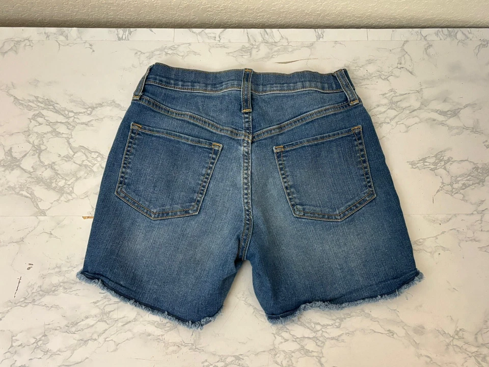 Pantalones Cortos Denim Azul Marino Antiguo Niñas Talla 12 Tiro Medio 100% Algodón Puños Rasgados L1 Foto 2 de 3