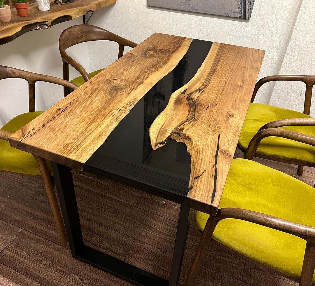 Black Epoxy Wood Table ? Modern Resin River Table ? Handmade Art-image