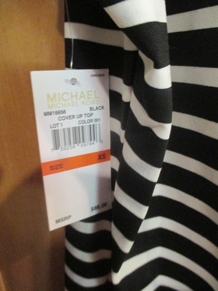 NEW✿ Michael Kors DRESS Sz XS TUNIC SHIRT Swimsuit Bikini Coverup Black Stripes - Image 3 of 4